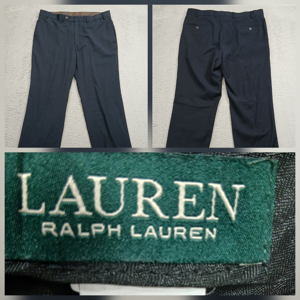 Lauren‎ Ralph Lauren Dress Pants Mens 38x32 Navy Blue Flat Front